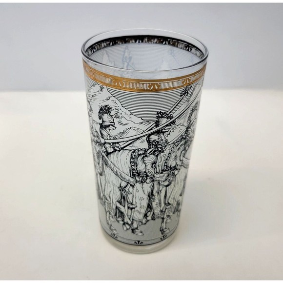 Vintage Cera High Ball Knights Camelot Glasses Tumblers MCM 22K Gold Trim Durer - Picture 9 of 14
